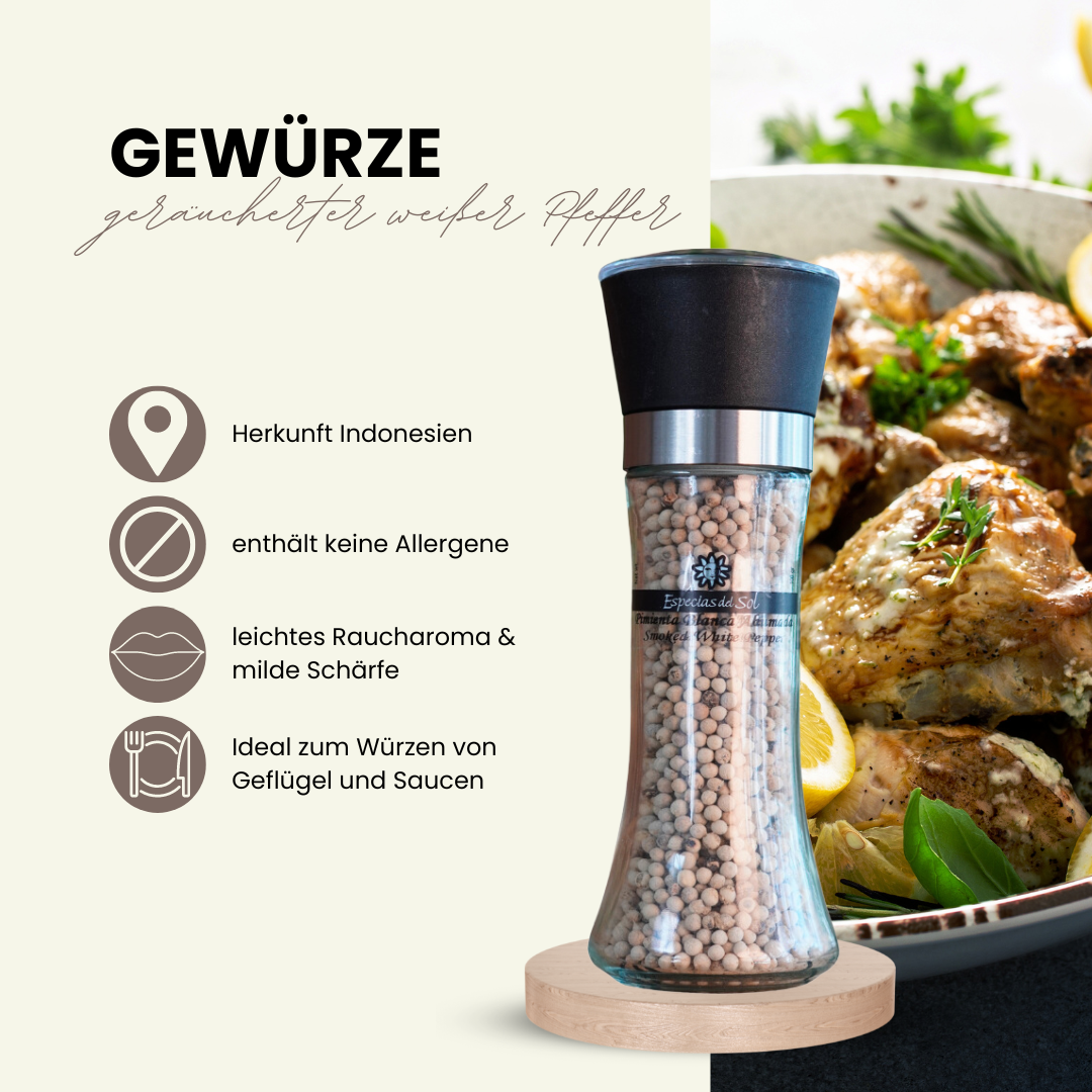 Set 1 x weißer Pfeffer und 1 x schwarzer Pfeffer in nachfüllbarer Mühle zum Grillen und für Salate . Geschenk Idee!