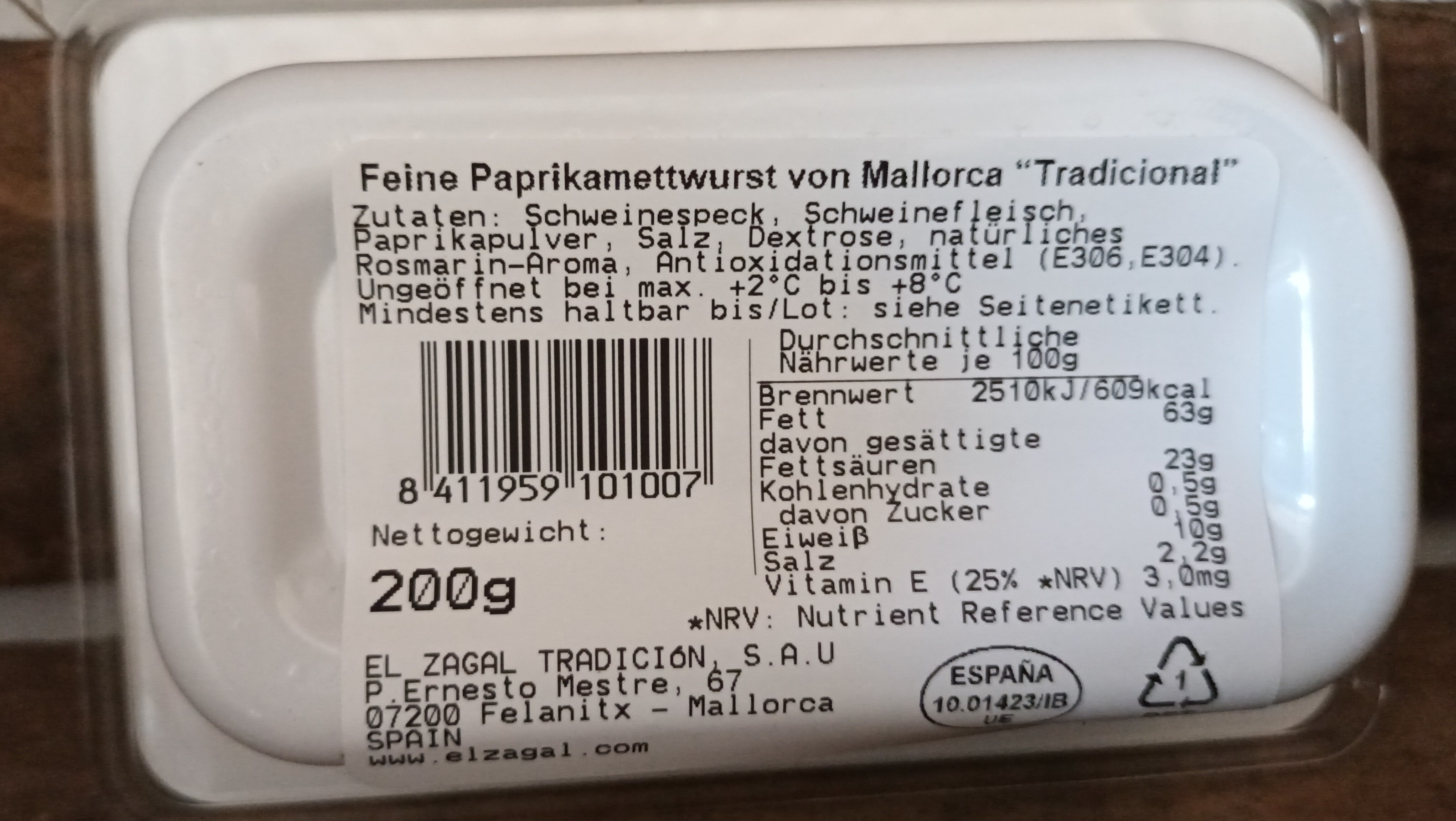 Sobrasada de Mallorca traditionelle Paprika Mettwurst von Mallorca 200 Gramm spanische Spezialität 