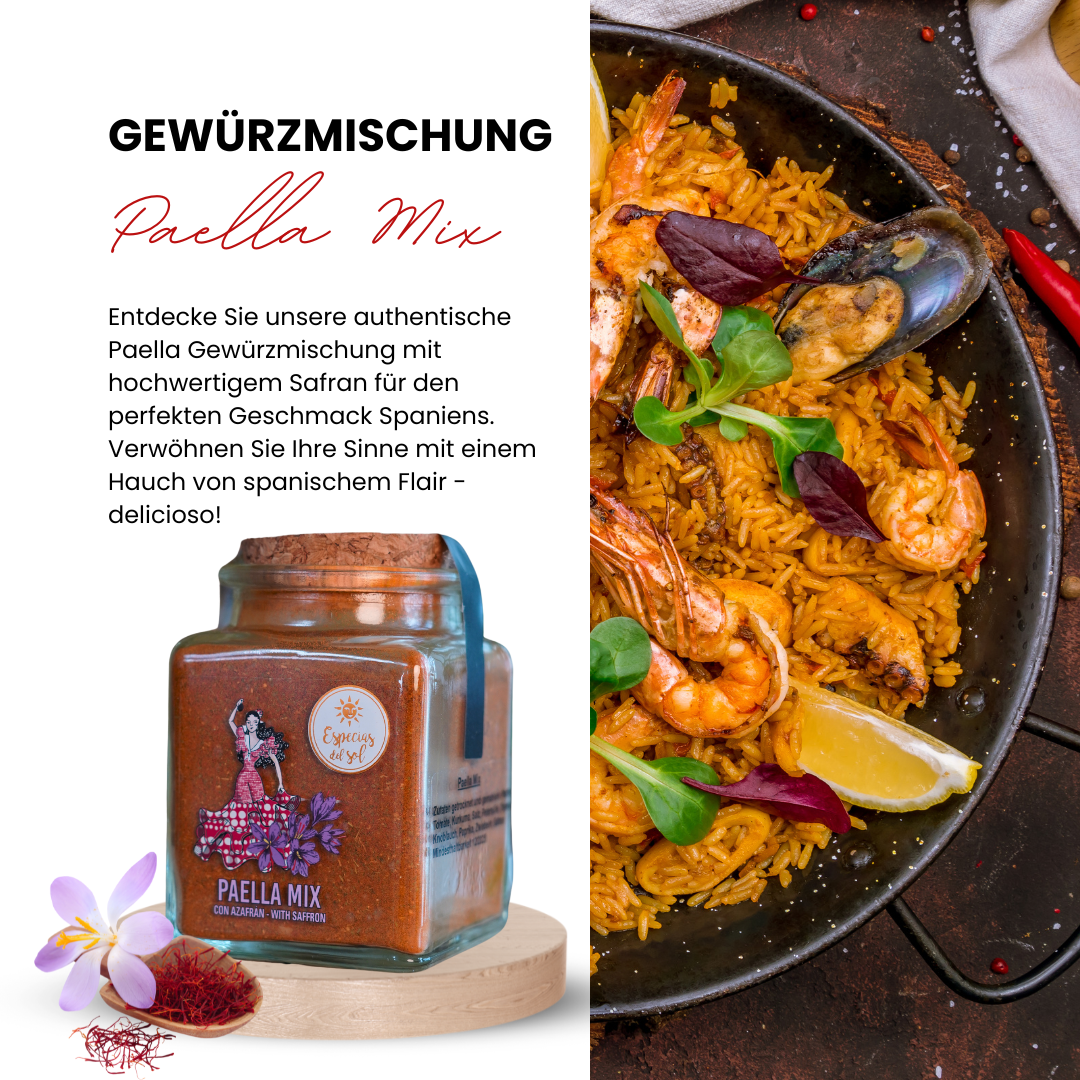 Paella Mix erlesene Gewürz Mischung im Glas, ideal zum Würzen von Paella, Reis- oder Fisch Gerichten