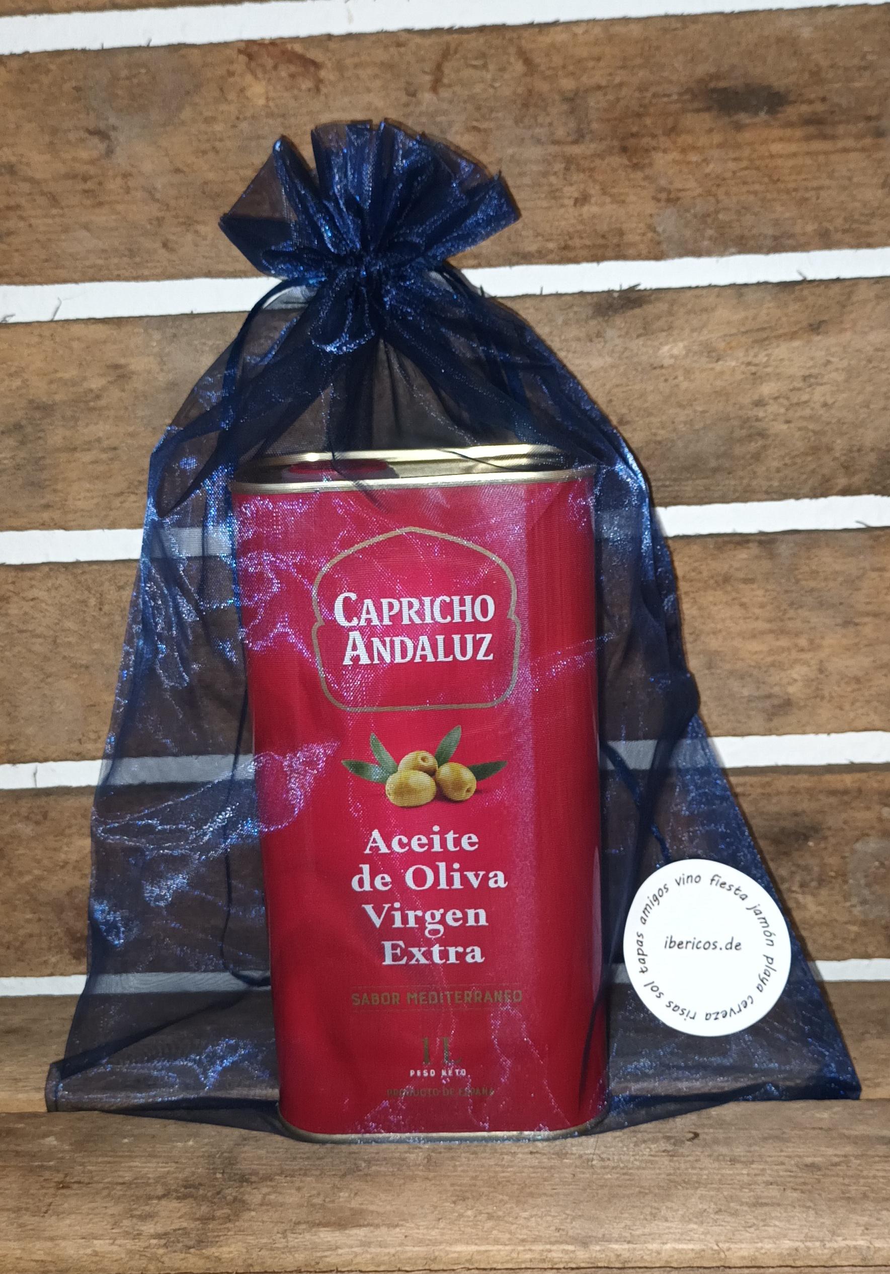 1 Liter Olivenöl extra vergin Olivenöl in einer ansprechenden Blechdose im Organza Beutel Original aus Spanien, Geschenk Idee