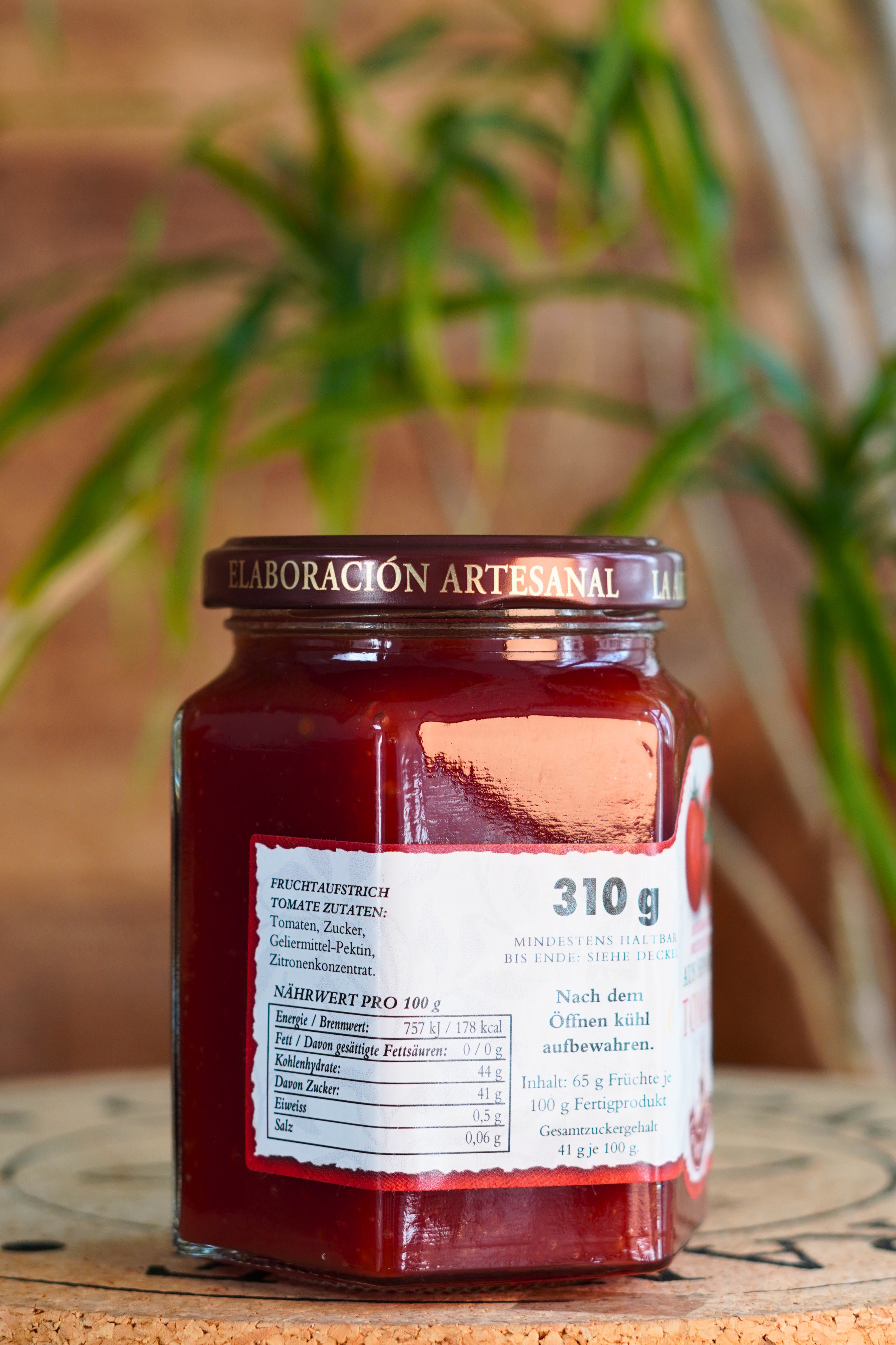 Tomate Fruchtaufstrich, Hausgemachter Fruchtaufstrich aus Spanien. 310 Gramm Glas, im farbigen Organza Beutel, Mermelada Tomate La Artesana 