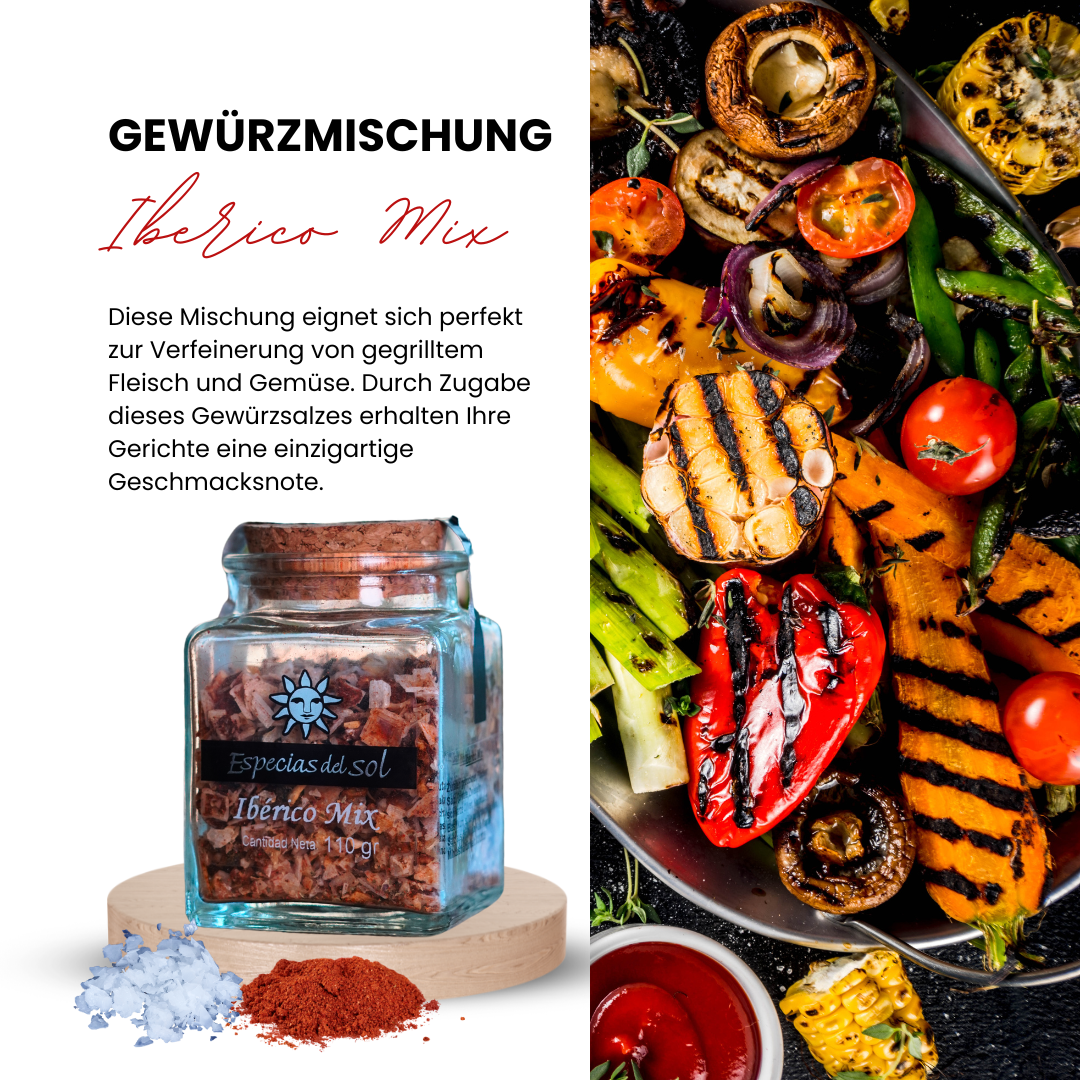 Iberico-Mix Gewürz Salz, Salz mit spanischen Gewürzen. Ideal für Fleischgerichte, Salate und zum Grillen, Salz mit spanischen Gewürzen. 