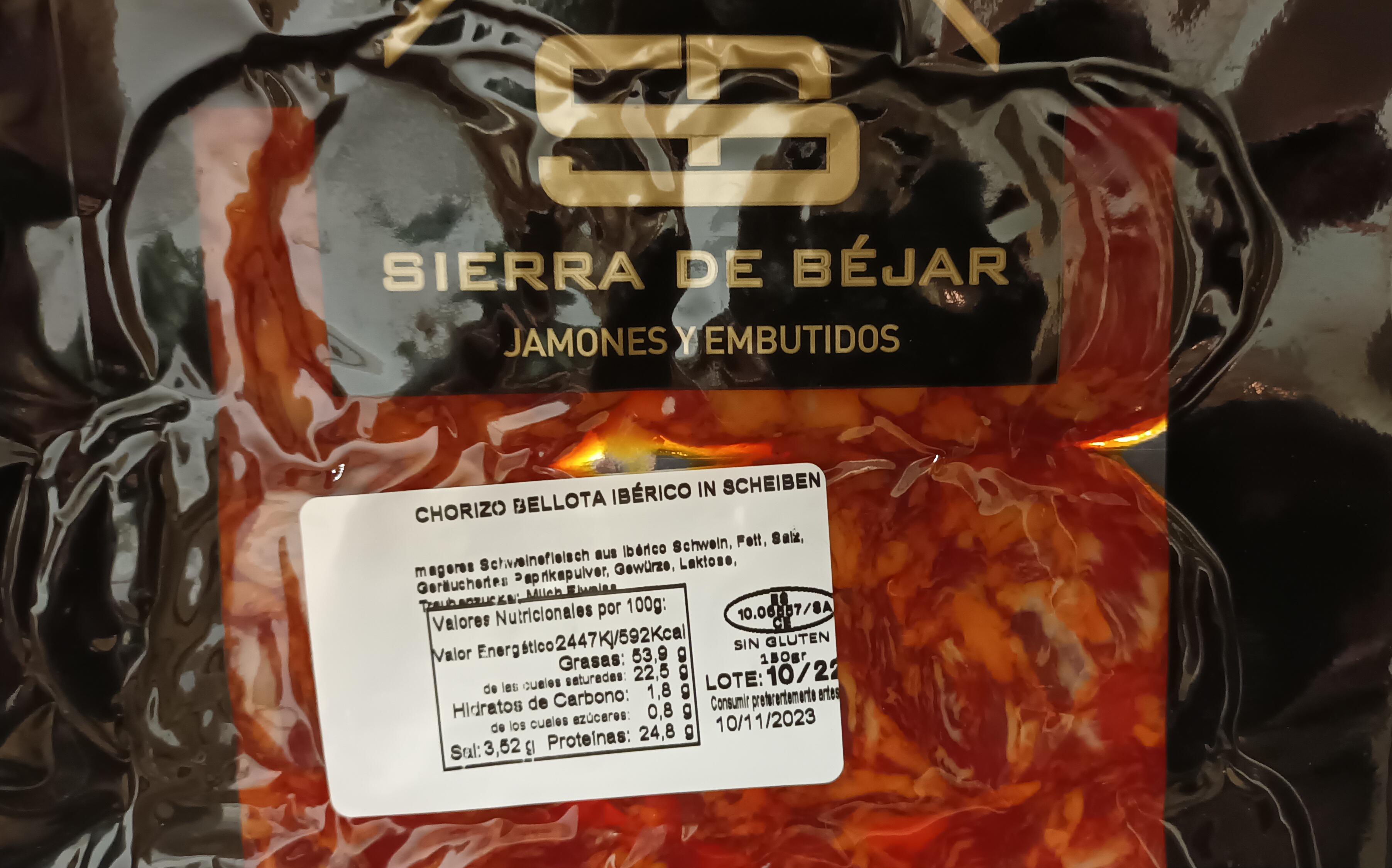 Chorizo Bellota Iberico 100 % Iberico Schwein Delikatesse aus Spanien , mageres Schweinefleisch in Scheiben 150 Gramm