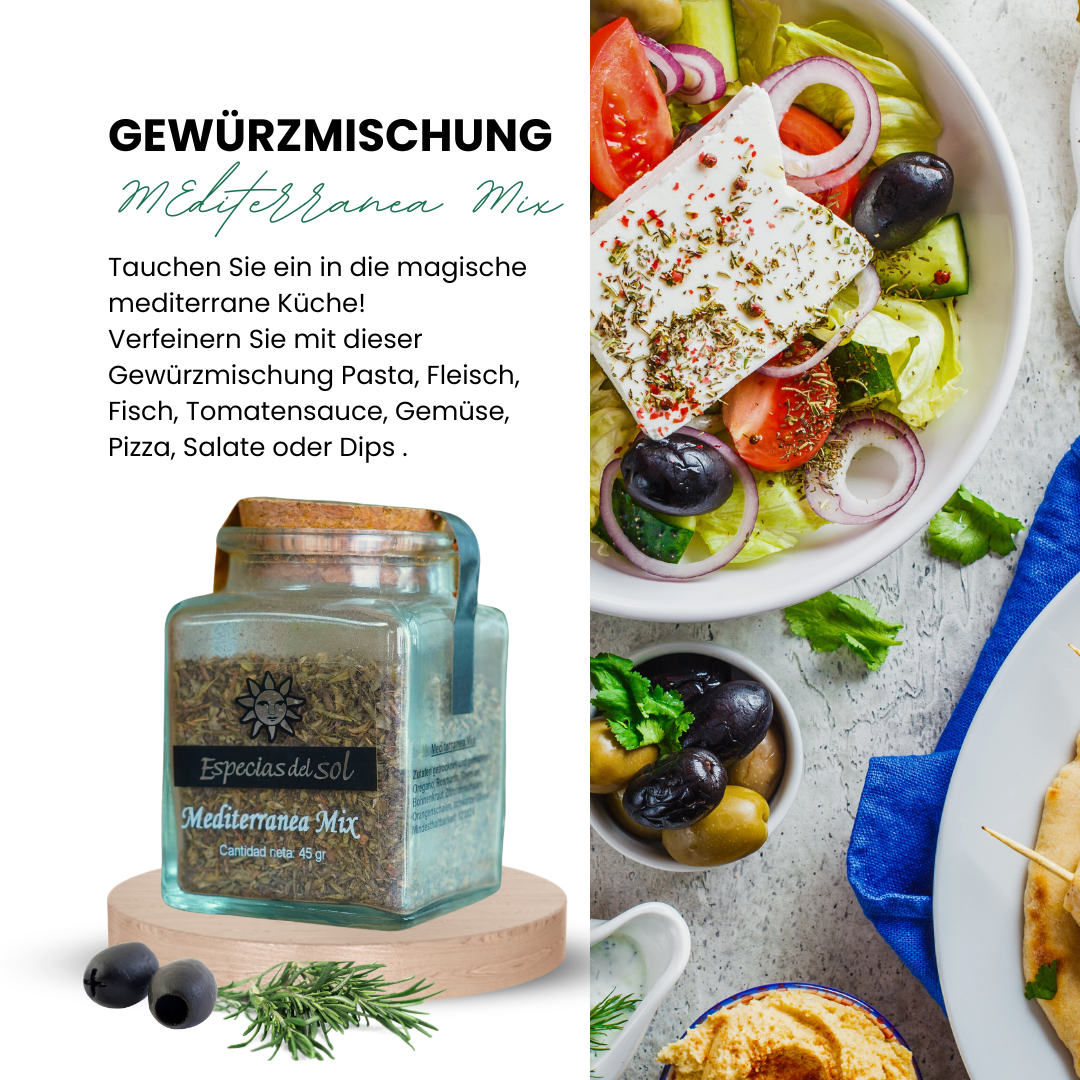 Mediterranea Mix erlesene Gewürz Mischung im Glas, ideal für Pizza, Pasta, Gemüse, Fleisch und Fisch Gerichte