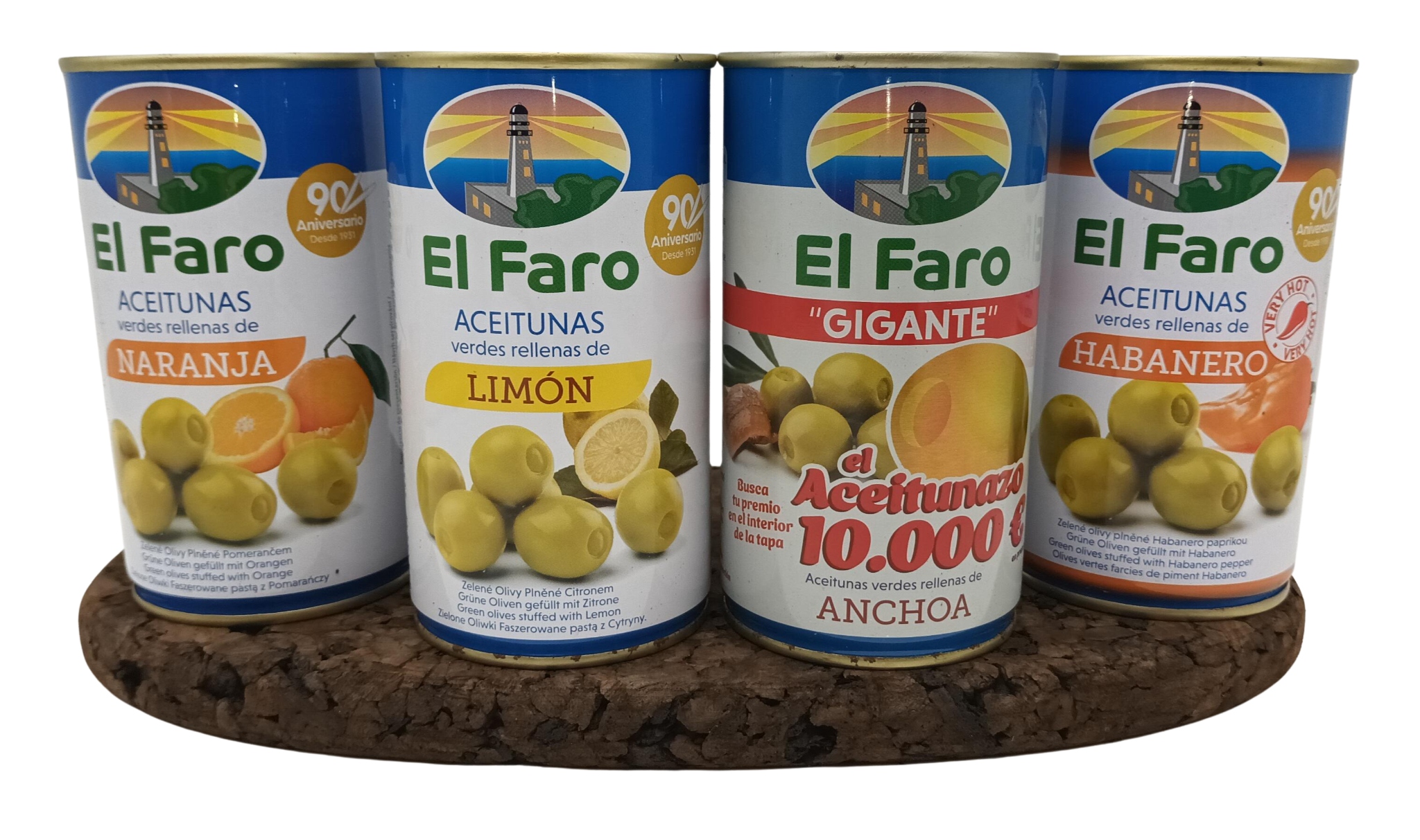 Außergewöhnlicher Geschmack 4 Dosen Oliven mit Zitrone, Orange, Habanero und Sardellen Füllung